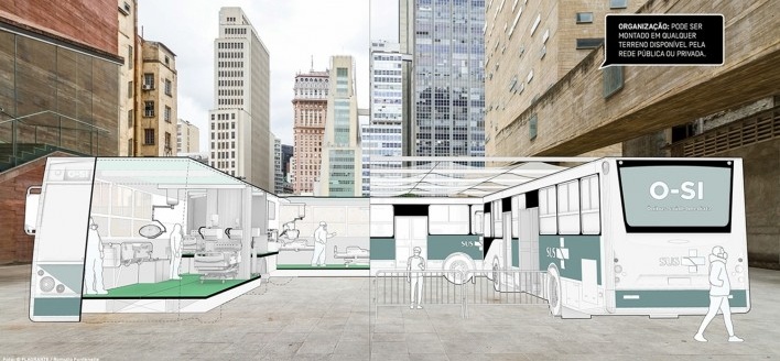 Ônibus de Saúde Imediata – O-SI. Arquitetos Andre Enrico Cassettari Zanolla, Antonio Roberto Zanolla, Rennan Carlos, Amanda Cunha (autores) / Democratic Architects<br />Imagem divulgação/ disclosure image  [Democratic Architects]