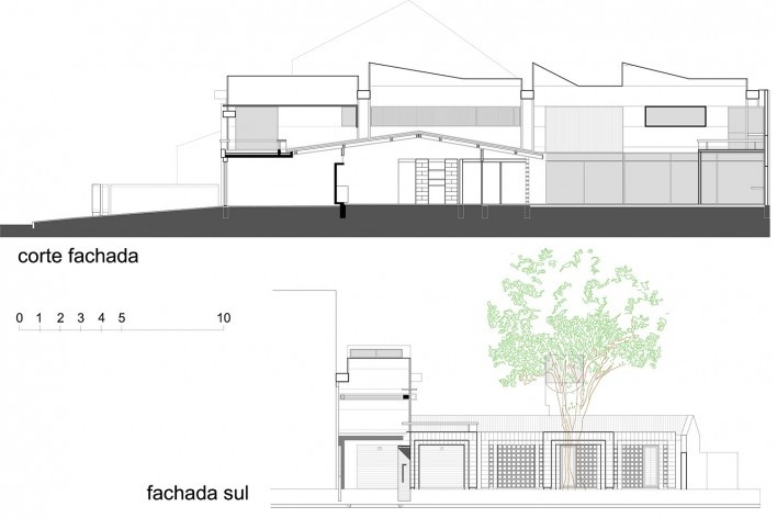 Casa de Ipanema, corte e fachada, Sergio M. Marques, 2007/2009<br />Desenho Sergio M. Marques 