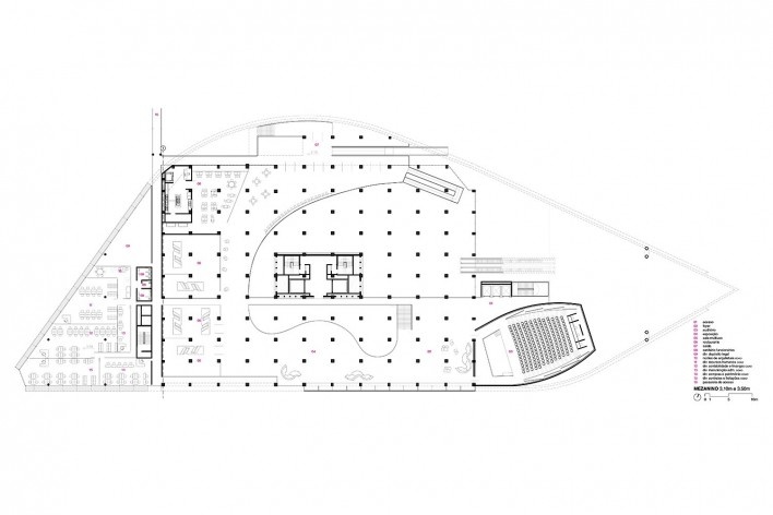 Concurso Anexo da Biblioteca Nacional, planta mezanino, Rio de Janeiro, 1º lugar, arquiteto Hector Ernesto Vigliecca Gani<br />Imagem divulgação 