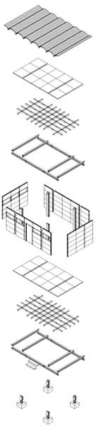 Perspectiva expandida, com todos os componentes modulares<br />Imagem dos autores do projeto 