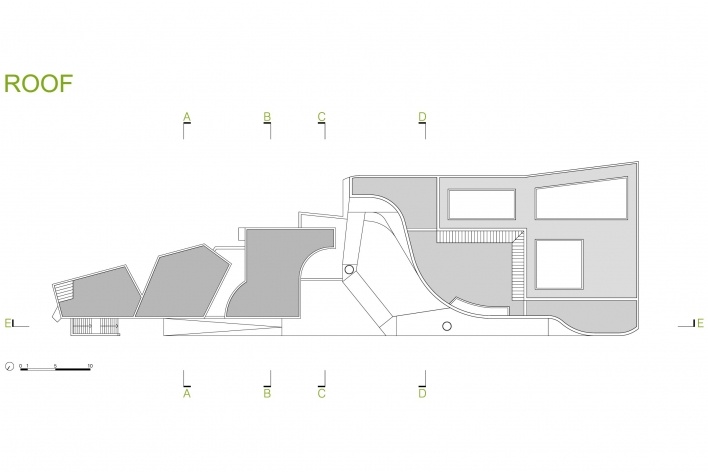 Sede da Fundação Iberê Camargo, planta da cobertura. Arquiteto Álvaro Siza, 2008<br />Desenho escritório 