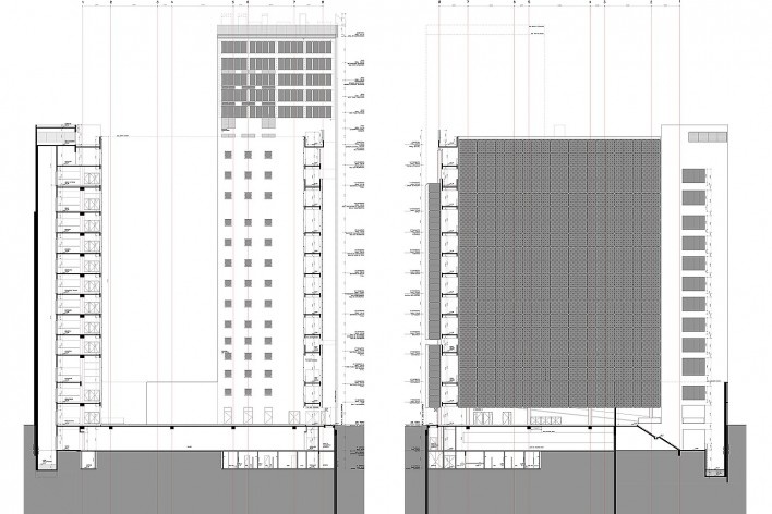 Sesc 24 de Maio, corte G, transversal à rua D. José de Barros; corte H, transversal à rua D. José de Barros, Paulo Mendes da Rocha + MMBB Arquitetos, São Paulo<br />Imagem divulgação 