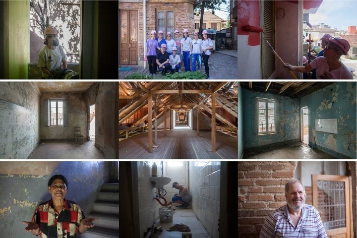 ONG mulheres em construção, edifício da rua São Carlos, trabalhadores do Vila Flores<br />Fotos Lauro Rocha e Fernando Banzi  [Acervo Goma Oficina]