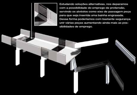 Perspectiva explodida do conjunto estrutural básico<br />Imagem dos autores do projeto 
