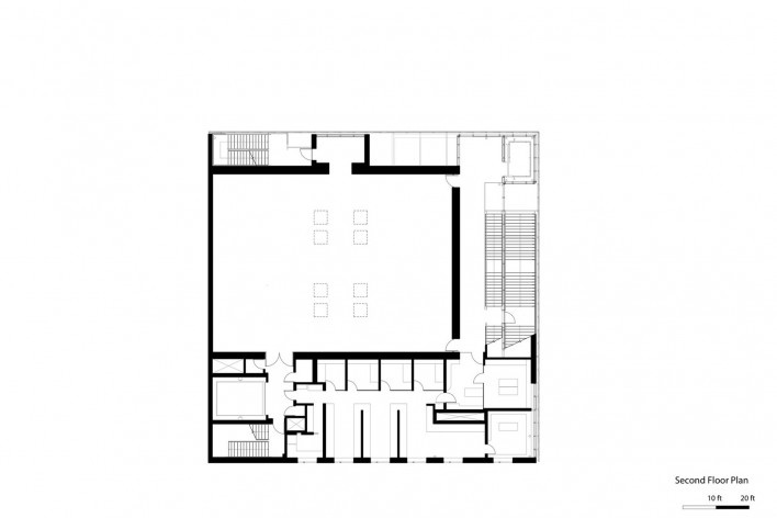 New Aspen Art Museum, Colorado, second floor plan. Shigeru Ban Architects