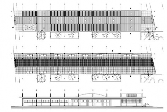 Planta cobertura, planta baixa e vista lateral<br />Desenho do escritório 