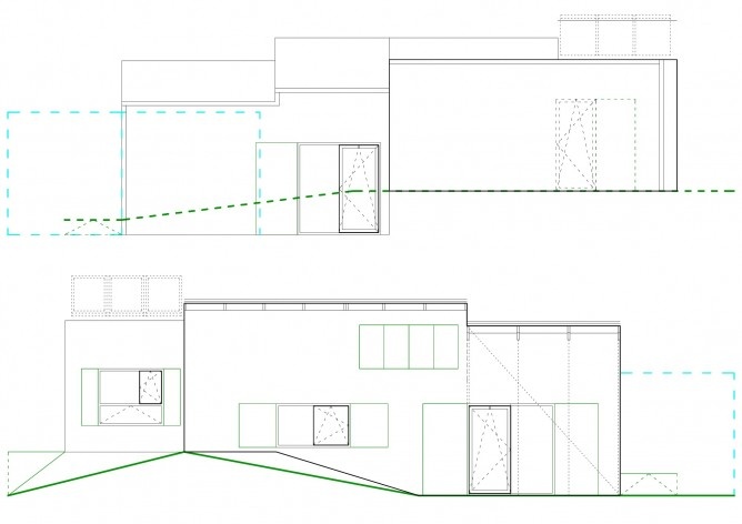 Casa tipo A. Fachadas. Concurso Habitação para Todos. CDHU. Casas escalonadas - 2º Lugar.<br />Autores do projeto  [equipe premiada]