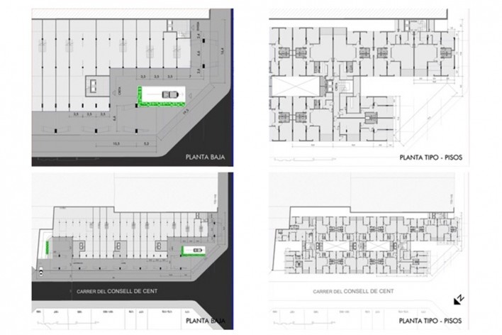 Plantas del edificio Mediterráneo<br />Elaboración Nicolás Sica Palermo 