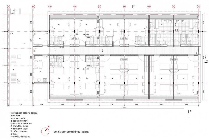 Dormitórios e alojamentos para professores e estudantes, ampliação dos dormitórios, Miraflores, Panamá, 2008. Sic Arquitetura<br />Imagem divulgação 