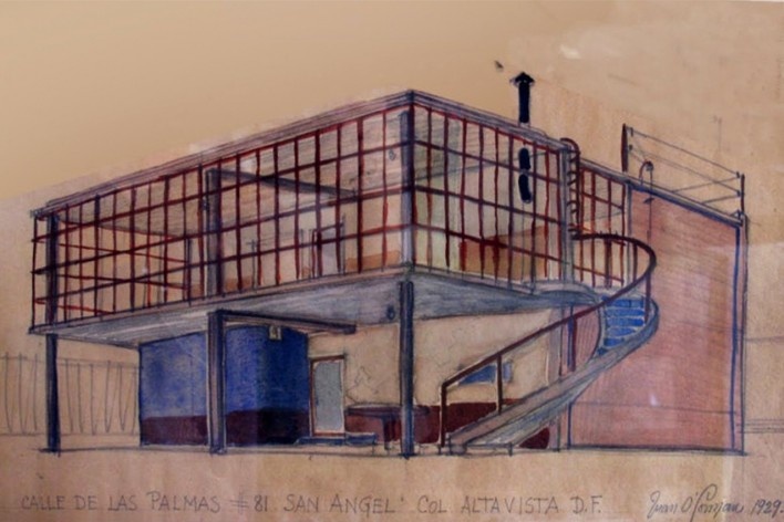 Casa-estúdio do arquiteto, Cidade do México, 1929. Desenho do arquiteto Juan O'Gorman<br />Foto Victor Hugo Mori 