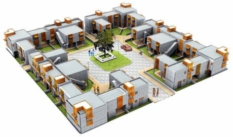 Perspectiva demonstrando a conformação das tipologias que definem a vila<br />Imagem dos autores do projeto 