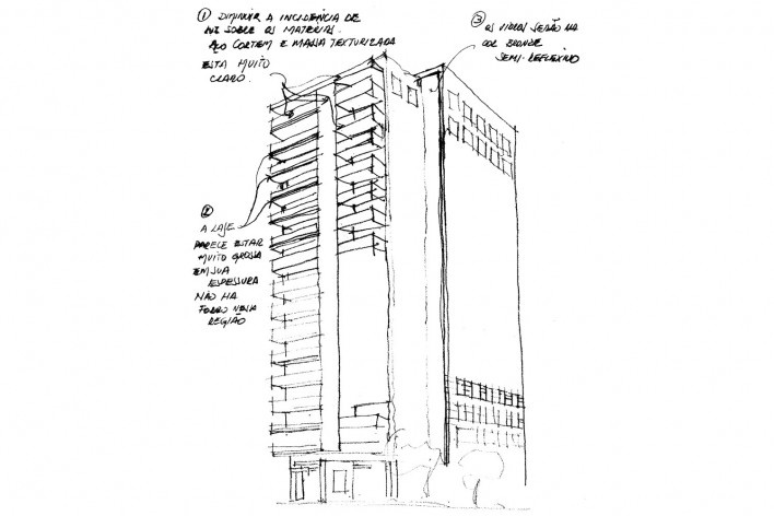 Brascan Century Plaza, croquis dos arquitetos, São Paulo. Escritório Konigsberger Vannucchi, 2000-2003 [Acervo KV]