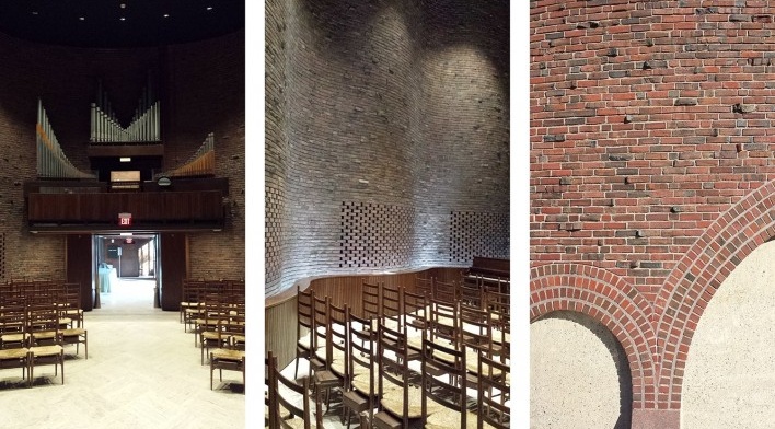 Kresge Chapel, órgão e vistas do interior, Campus MIT, 1955. Arquiteto Eero Saarinen<br />Fotos Klaus Chaves Alberto 