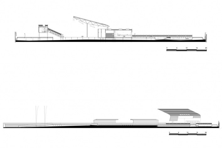 Praça Victor Civita - Museu Aberto da Sustentabilidade, cortes, São Paulo. Levisky Arquitetos Associados, 2008<br />Desenhos escritório 