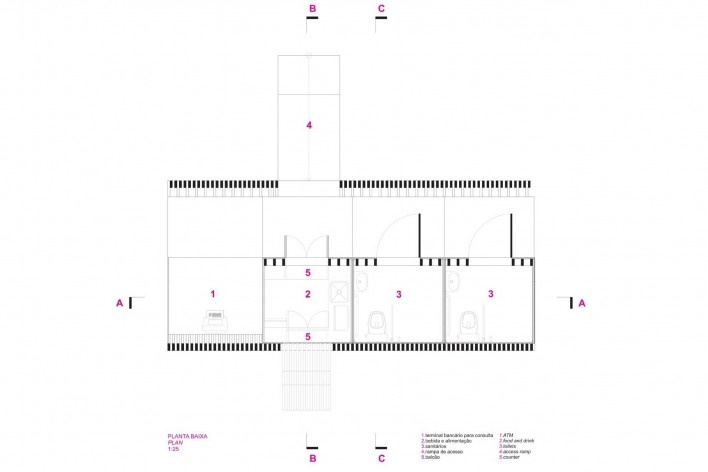 Projeto de quiosque para parques públicos de São Paulo, planta baixa, Beni Goltsman Barzellai, Guilherme de Barcellos Lozinsky, Mariana Magalhães Costa e Patricia Tinoco. 1º. prêmio categoria estudantes, 2009.