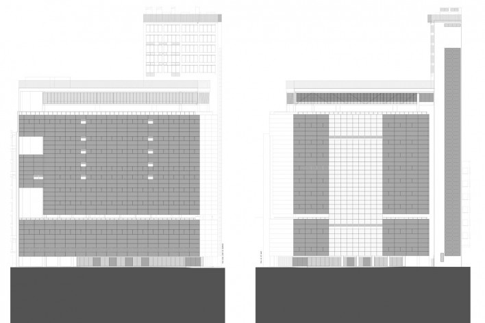 Sesc 24 de Maio, elevação rua 24 de Maio; elevação rua D. José de Barros, Paulo Mendes da Rocha + MMBB Arquitetos, São Paulo<br />Imagem divulgação 