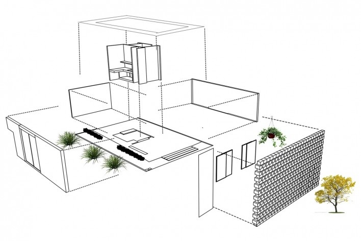 Casa Entre Bloques, perspectiva, Babahoyo, Ecuador, 2017. Arquitecto José Fernando Gómez M / Natura Futura Arquitectura<br />Imagén divulgacíon  [Natura Futura Arquitectura]