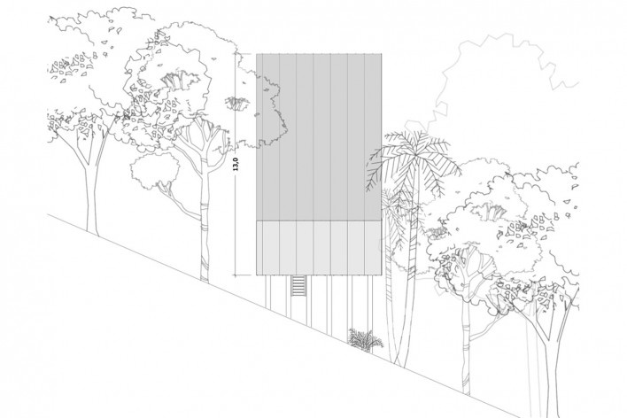 Monkey House, elevação lateral, Paraty RJ Brasil, 2020. Arquiteto Marko Brajovic / Atelier Marko Brajovic<br />Imagem divulgação/ disclosure image  [Atelier Marko Brajovic]