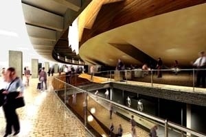 Vista interna do Hall, Vazio e Foyer Cinema<br />Imagem dos autores do projeto 