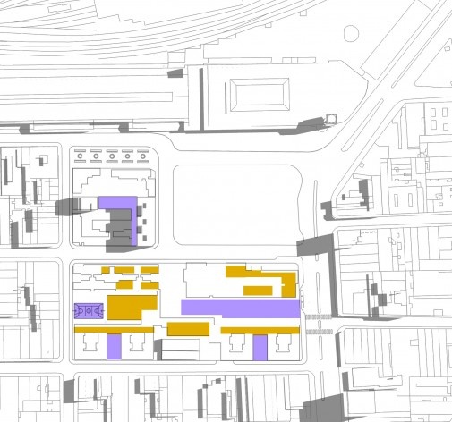 Complexo habitacional e cultural Júlio Prestes, São Paulo, arquitetos Mario Biselli e Arthur Katchborian<br />Diagrama 03: comércio e programas de interesse público 