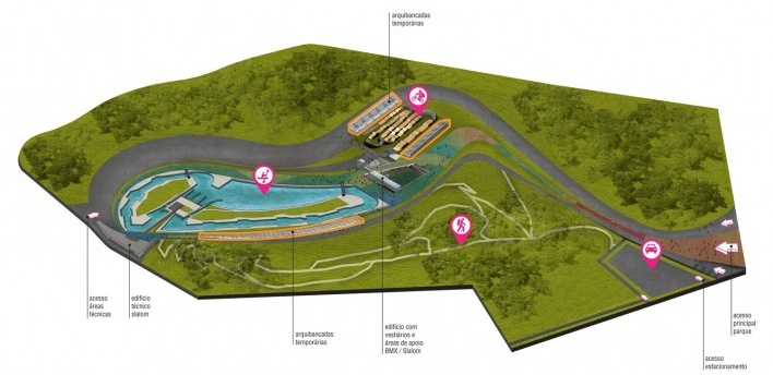 Parque Radical, perspectiva, Parque Olímpico de Deodoro, Rio de Janeiro, RJ, Escritório Vigliecca & Associados<br />Imagem divulgação 