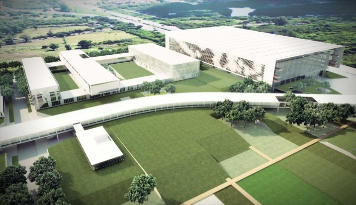 Concurso Sistema Fecomércio‐RS, vista aérea do Centro Educacional e Centro de Eventos. V.A. Arquitetura / Emerson Vidigal, 1º lugar, 2011