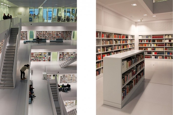 Biblioteca Municipal de Stuttgart, atrium. Arquiteto Young Yi<br />Foto Luiz Antonio Lopes de Souza 