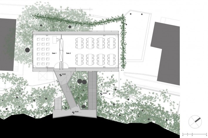 Edifício Beta, planta do primeiro pavimento, Campus da PUC-Rio, Rio de Janeiro. Arquitetos Marcos Favero, Andres Passaro e Diego Portas