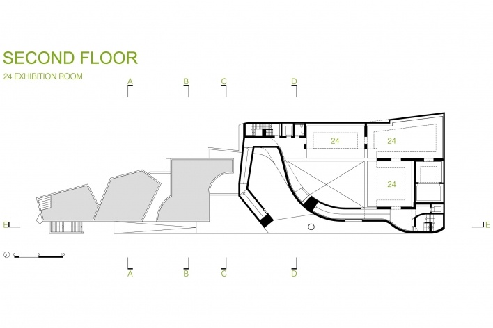 Sede da Fundação Iberê Camargo, planta do 2º pavimento. Arquiteto Álvaro Siza, 2008<br />Desenho escritório 