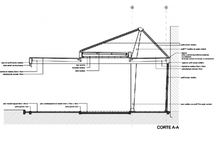 Corte transversal AA<br />Desenho do escritório 