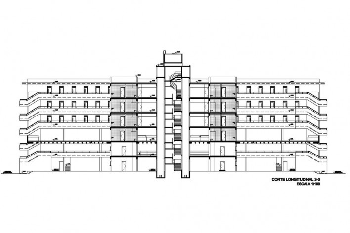 Arquibancada Palco - corte longitudinal [Desenho do escritório]