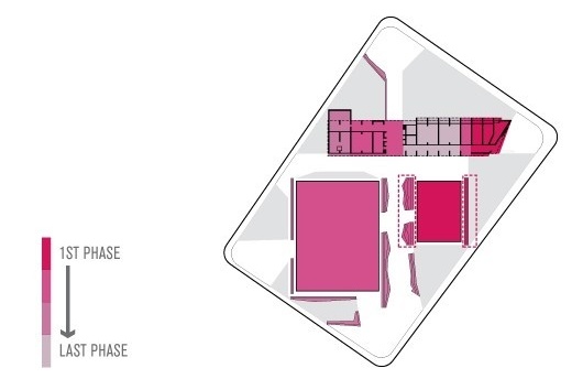 Homeless Center- Crossroads & Edges. Campo Aud. 2010. Esquema de faseamento da construção [equipe premiada]