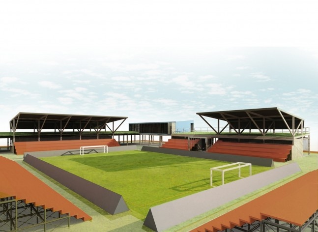 Homeless Center - “goal!”. Cássio Orlandi Sauer e Elisa Toschi Martins. Vista estádio [equipe premiada]