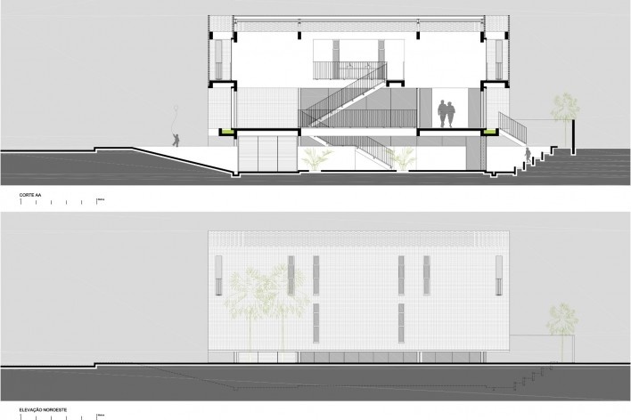 Residência KS, corte AA e elevação noroeste, Natal RN, 2016. Arquitetos Alexandre Brasil, Paula Zasnicoff e Raquel Araújo<br />Imagem divulgação 