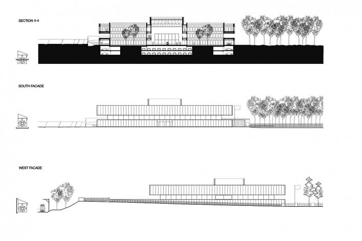 Câmara de Comércio e Artesanato de Hauts-de-France, corte 04 e elevações Sul e Oeste, Lille, França, 2019. Escritórios Kaan Architecten e Pranlas-Descours Architect & Associates<br />Imagem divulgação  [Kaan Architecten / Pranlas-Descours Architect & Associates]