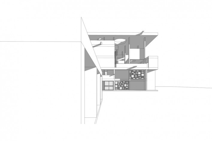 Casa Shodhan, vista externa do edifício, Ahmedabad, Gujarat, Índia, 1951-56. Arquiteto Le Corbusier<br />Modelo tridimensional Gabriel Johansson Azeredo / Imagem Edson Mahfuz 