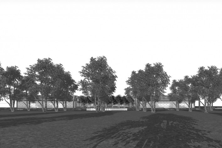 Museu de Arte Kimbell, vista externa, Fort Worth, Texas, EUA, 1972. Arquiteto Louis I. Kahn<br />Modelo tridimensional Miguel Bernardi / Imagem Edson Mahfuz 