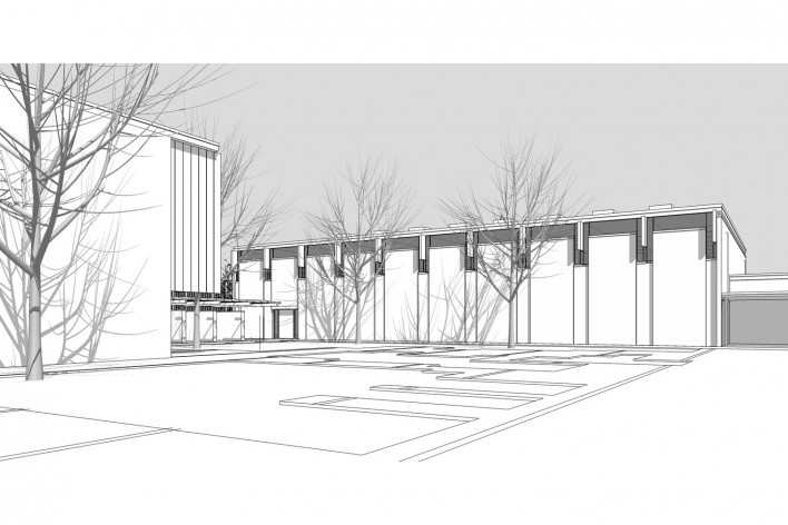 Saint Catherine’s College, estrutura do bloco de serviço, Oxford, Inglaterra, 1959-1964, arquiteto Arne Jacobsen<br />Modelo tridimensional de Edson Mahfuz e Ana Karina Christ 