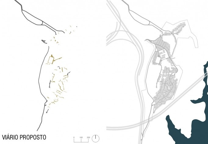 Diagrama de projeto. Sistema viário proposto. Projeto de Urbanização Integrada<br />Fonte Boldarini Arquitetos Associados 