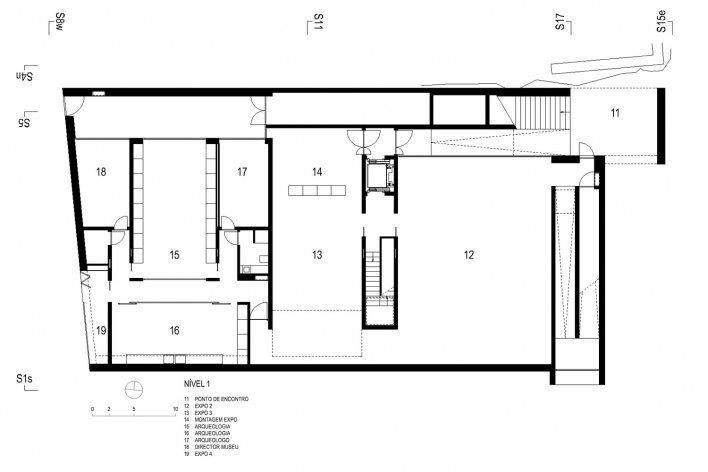 Museu de Arqueologia de Vila Real, planta nível 1<br />Desenho Escritório António Belém Lima 