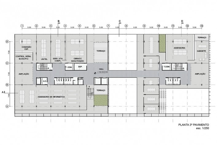 Planta pavimento 3, Sede Administrativa da Câmara Municipal de Porto Alegre, 1º lugar, Corsi Hirano Arquitetos<br />Imagem divulgação 