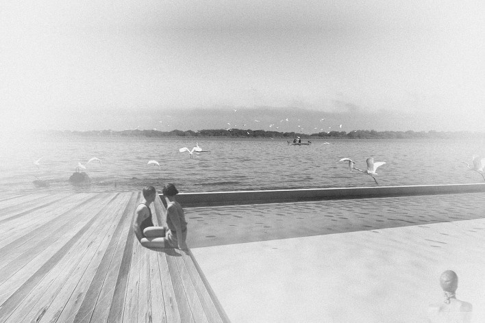 Piscina flutuante no cais, Porto Alegre. Arquiteta Nathalia Cantergiani<br />Imagem divulgação 