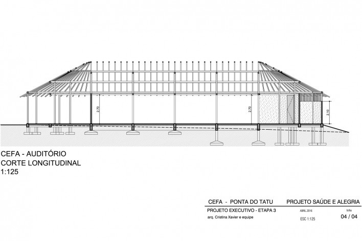 Centro Experimental Floresta Ativa - CEFA, corte auditório, RESEX Tapajó-Arapiuns PA. Arquiteta Cristina Xavier<br />Imagem divulgação 