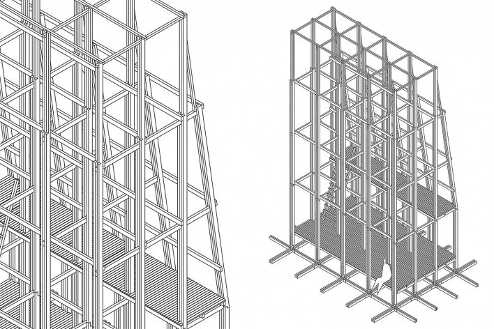 Observatório do Campo e das Estrelas, axonométrica estrutural, Ceibas, Entre Rios, Argentina, arquitetos Cássio Sauer e Elisa T Martins<br />Imagem divulgação  [Sauermartins]