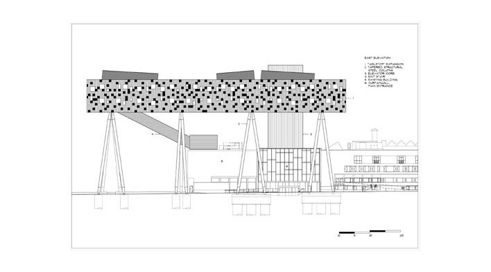 Sharp Center, elevação leste, Toronto, arquiteto Will Alsop, 2004<br />Imagem Alsop Architects 