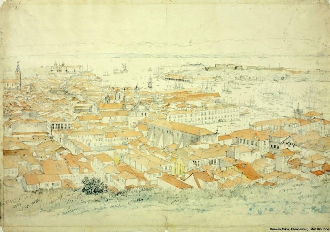 Brasil, Rio de Janeiro, uma das 8 folhas do panorama em 360 graus da cidade do Rio de Janeiro, olhando em direção Nordeste, mai/jun 1826<br />William John Burchell  [Collection Museum Africa, Johannesburg]