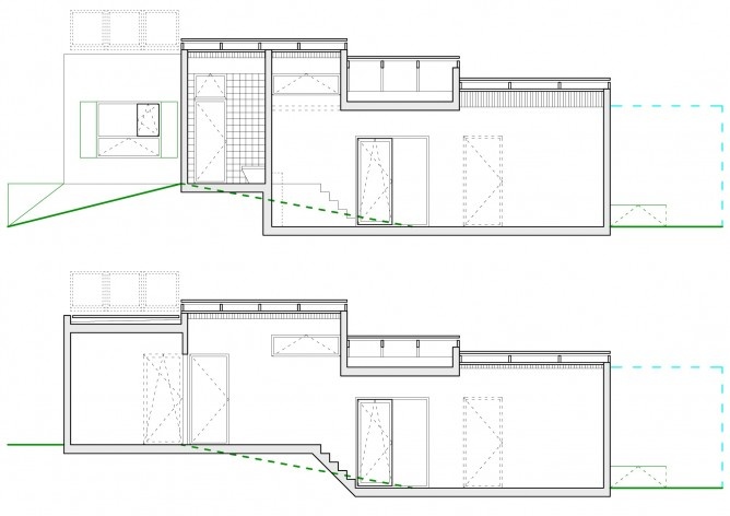 Casa tipo A cortes. Concurso Habitação para Todos. CDHU. Casas escalonadas - 2º Lugar.<br />Autores do projeto  [equipe premiada]