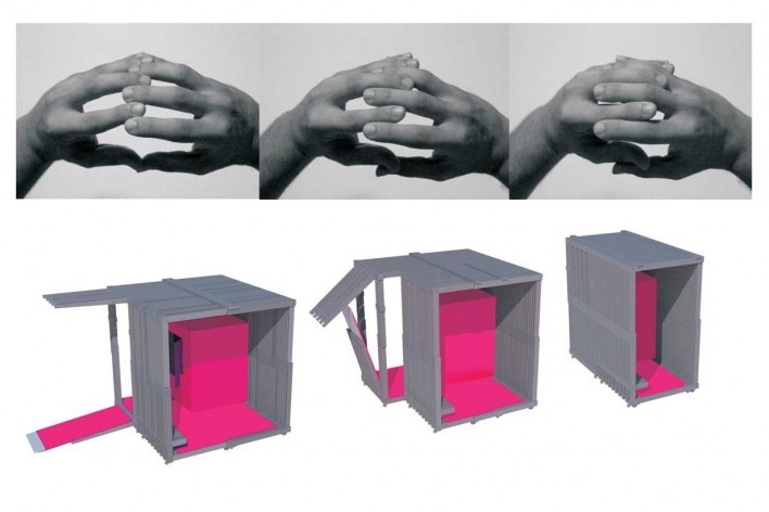 Projeto de quiosque para parques públicos de São Paulo, esquema conceitual, Beni Goltsman Barzellai, Guilherme de Barcellos Lozinsky, Mariana Magalhães Costa e Patricia Tinoco. 1º. prêmio categoria estudantes, 2009.