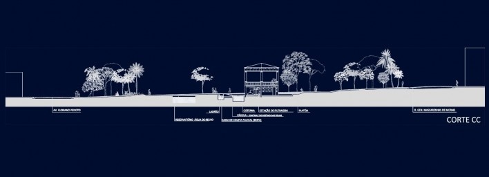 Concurso revitalização da Praça da Liberdade em Ipameri, corte CC, João Gabriel Galiardi e Fabio Ucella.