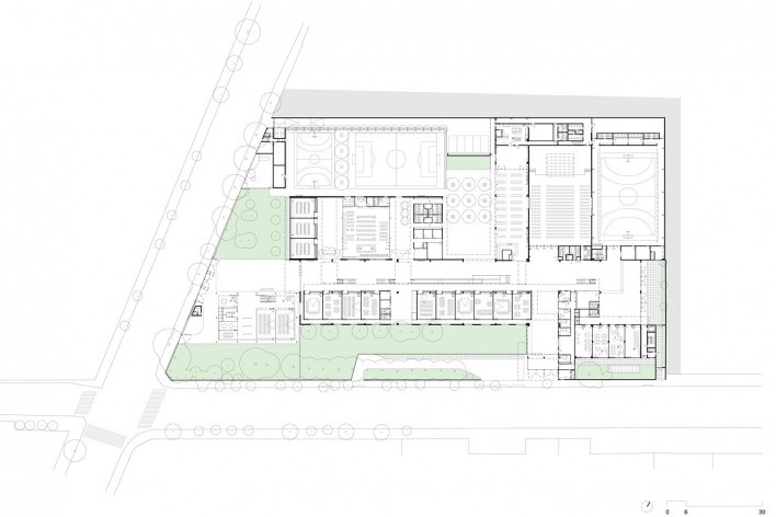 Nova sede da Beacon School, planta térreo, São Paulo SP Brasil, 2016. Arquitetos Vinicius Andrade, Marcelo Morettin, Marcelo Maia Rosa e Renata Andrulis / Guido Otero e Ricardo Gusmão (autores) / Andrade Morettin Arquitetos / Gusmão Otero Arquitetos Assoc<br />Imagem divulgação / disclosure image  [Andrade Morettin Arquitetos / Gusmão Otero Arquitetos Associados]